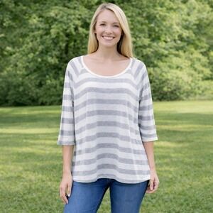 James Perse Gray Striped Dolman Sleeve Capsule Elevated Basic Comfort 4 (XL)